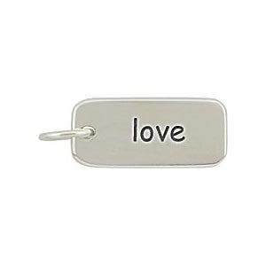 Rectangular Double Sided Engraved LOVE Word Charm or Pendant for Bracelets or Necklaces in Sterling Silver, #8361