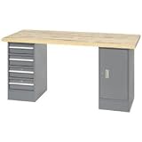 60 X 30 Maple Top Pedestal Workbench W/4 Drawers & Cabinet