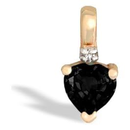 14K Yellow Gold Genuine Heart Black Onyx and Diamond Pendant by Black Onyx Pendant