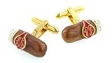 Novelty yellow gold plated and enamel Cuban cigar cufflinks with presentation box. Made in the U.S.A