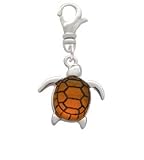 Silver Turtle with Amber Resin Body Clip-On Charm Jewelry