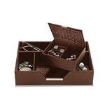 Brown leather valet tray and cufflinks storage or presentation case