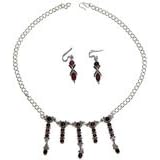 Jewellery Sets - Earring and Necklace Sterling Silver and Garnet Gemstones(gnklcs243)