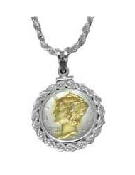 Coin Bezel Sterling Silver Highlighted Mercury Dime Pendant Set