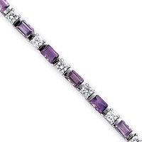 Sterling Silver Amethyst and CZ Bracelet - 7 Inch - Box Clasp by JewelryWeb
