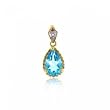 Blue Topaz & Diamond Pendant Dangling in 10K Solid Yellow Gold