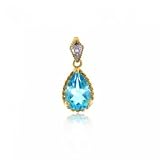 10KT Yellow Gold Blue Topaz Diamond Dangle Pendant New