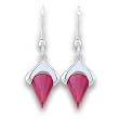 Rhodium Plated Brass Earrings with Ruby Cubic Zirconia - 14x10mm