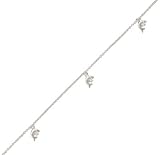 9+1 Extension Rhodium Plated Anklet with Dolphin and CZ Drops