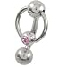 Intimpiercing Titan Banane in 1,6 x 10 mm + 5 mm Lochkugel und Klemm-Ring mit Stein in rosa