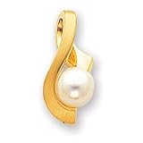 14k Satin Polished Diamond and Cultured Pearl Pendant