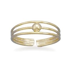Gold Plated 3 Row Toe Ring with Bead