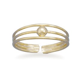 Gold Plated 3 Row Toe Ring with Bead