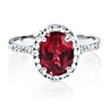 Helzberg Diamonds - 10kt White Gold Oval Lab-Created Ruby Ring with Lab-Created White Sapphire Accents