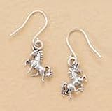 Sterling Silver Earrings on French Wire - 7/16 in long Child-size w/Prancing Unicorn Charm