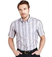 XXXL Blue Harbour Linen Blend Bold Striped Shirt