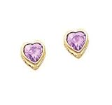 14k Yellow June Birthstone 5mm Heart Created Alexandrite Screw-Back Stud Earrings - JewelryWeb