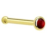 Solid 14KT Yellow Gold 2mm Geuine Ruby Nose Bone - 18 Gauge