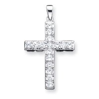 Sterling Silver CZ (Cubic Zirconia) Cross Pendant with 20 Inch Sterling Silver Chain