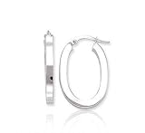 14k White Gold 7/8in, 3mm Flat Oval Hoop Earrings