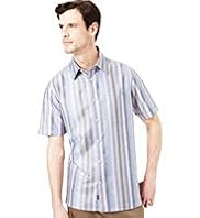 Blue Harbour Linen Blend Block Striped Shirt