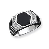 Sterling Silver Men's CZ (Cubic Zirconia) and Onyx Ring
