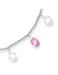 Sterling Silver Pink & Clear CZ Necklace - 16 Inch