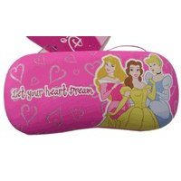 Disney's Princess Eye Glasses Protector Case 6 1/2" By 3" in Color Pink with Picture of Belle, Cinderella, Sleeping Beauty in Front of Case