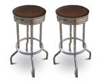 2 Embossed Dark Brown Floral Fabric Specialty / Custom Barstools Set