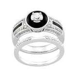 14K White Gold Diamond And Onyx Engagement Ring
