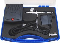 12 Volt DC Battery Powered Airbrush Cake Decorating System Model G23 Precision Dual-Action Gravity Feed Airbrush Set with Portable Battery Powered Mini Air Compressor Plus 4 Americolor AmeriMist Airbrush Food Colors