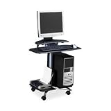 Mayline Group Products - Computer Workstation, Mobile, 28-1/2x26x29-1/2, Charcoal BK - Sold as 1 EA - Mobile PC Station is designed for flat panel monitors. Wide work surface accommodates keyboard and mouse. Lower platforms hold printer and CPU. Computer work station has slots for three CDs, four locking casters and a metallic gray powder-coated tubular steel frame.