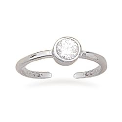 Rhodium Plated Round CZ Toe Ring