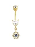 Stunning Heart and Flower Belly Button Ring is Nickel Free 14 karat Gold