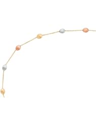 14K Yellow Gold 17 Inch Tri-Color Textured Tube Pebble Necklace with Lobster Clasp