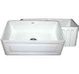 Whitehaus 30 Inch Reversible series fireclay sink with Raised Panel front apron on one side and fluted front apron on other WHFLRPL3018 White