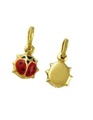 14K Gold Enamel Lady Bug Charm Pendant 8 x 10 mm