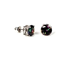 ROUND RAINBOW TOPAZ CZ EARRINGS (CASTING) - 5MM.