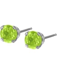 Genuine 2.5mm Peridot 14 Karat White Gold Round Earrings