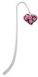 Hot Pink Enamel Cheetah Print Heart Silver Plated Charm Bookmark with Pink Swarovski Drop
