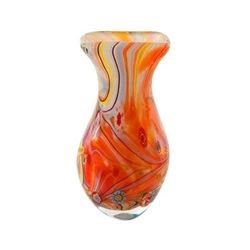Hand Blown Rainbow Swirl Art Glass Vase 10