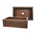 Whitehaus Copperhaus front apron 30" x 20" rectangular sink with basket weave design apron and 3-1/2" center drain WH3020COFCBW-SB