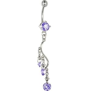 Tanzanite Cubic Zirconia BELL CHARM DROP Belly Ring by Body Candy