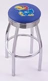 Kansas Jayhawks (L8C3C) 30" Tall Logo Bar Stool by Holland Bar Stool Company (with Single Ring Swivel Chrome Solid Welded Base)