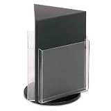 Deflecto 592804 Countertop revolving 3-pocket magazine rack, clear pockets, black base, 13h
