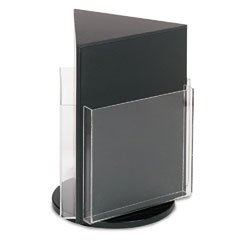 Deflecto 592804 Countertop revolving 3-pocket magazine rack, clear pockets, black base, 13h