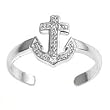 Sterling Silver Fashion Toe Ring - Anchor with Clear CZ - 2mm Band Width