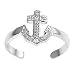 Sterling Silver Fashion Toe Ring - Anchor with Clear CZ - 2mm Band Width