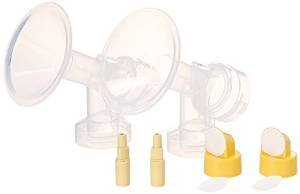 2xOne-Piece Small Flagne w/ Valve, Membrane for SpeCtra Breast Pumps S1, S2, M1, Spectra 9;Narrow (standard) Bottle Neck; Made by Maymom (Flange 15 mm)