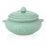Celadon ceramic bowl with lid, 'Elephant Parade'